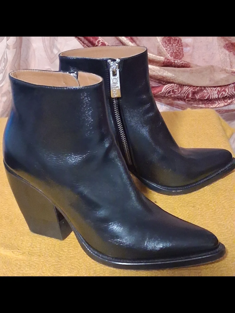 Chloe Black Leather Ankle Booties with Side Zip